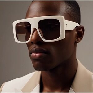 Fashion Square Sunglasses Men White Frame Brown Lens Fashion Shade Sophisticated